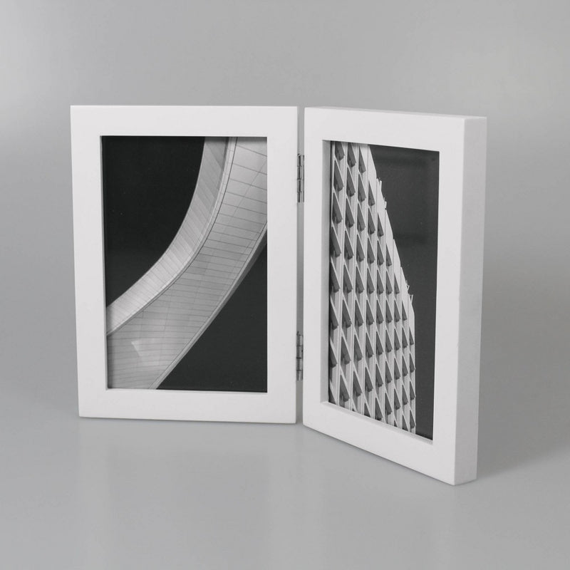 Thin Hinged Frame Holds 2 (4" x 6") Photos Frame White - Threshold