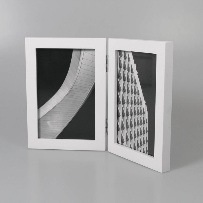 Thin Hinged Frame Holds 2 (4" x 6") Photos Frame White - Threshold