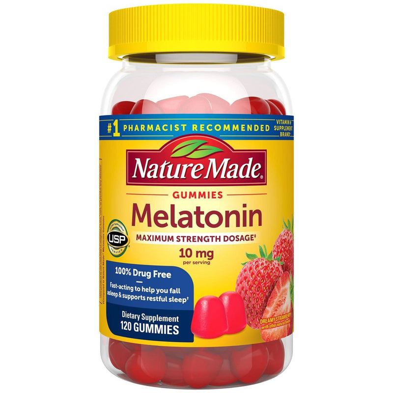 Nature Made Melatonin Maximum Strength 100% Drug Free Sleep Aid for Adults 10mg per serving Gummies - 120ct