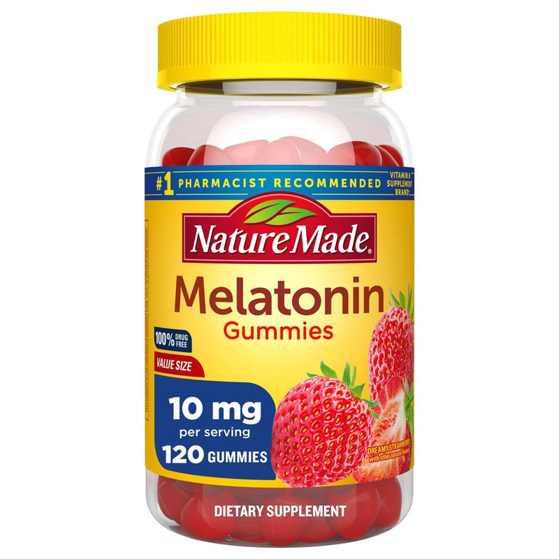 Nature Made Melatonin Maximum Strength 100% Drug Free Sleep Aid for Adults 10mg per serving Gummies - 120ct