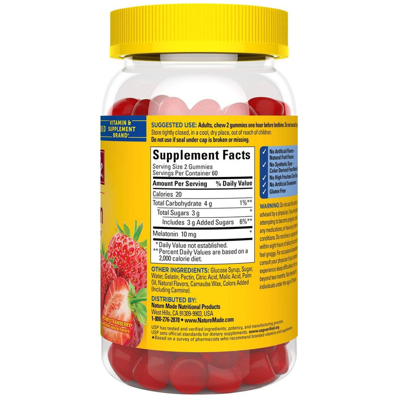 Nature Made Melatonin Maximum Strength 100% Drug Free Sleep Aid for Adults 10mg per serving Gummies - 120ct