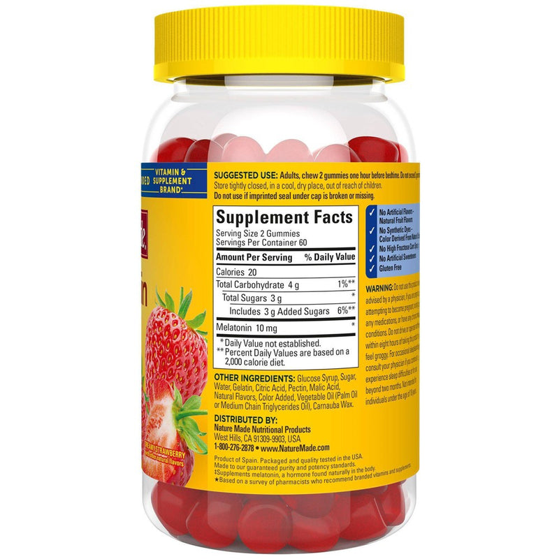 Nature Made Melatonin Maximum Strength 100% Drug Free Sleep Aid for Adults 10mg per serving Gummies - 120ct