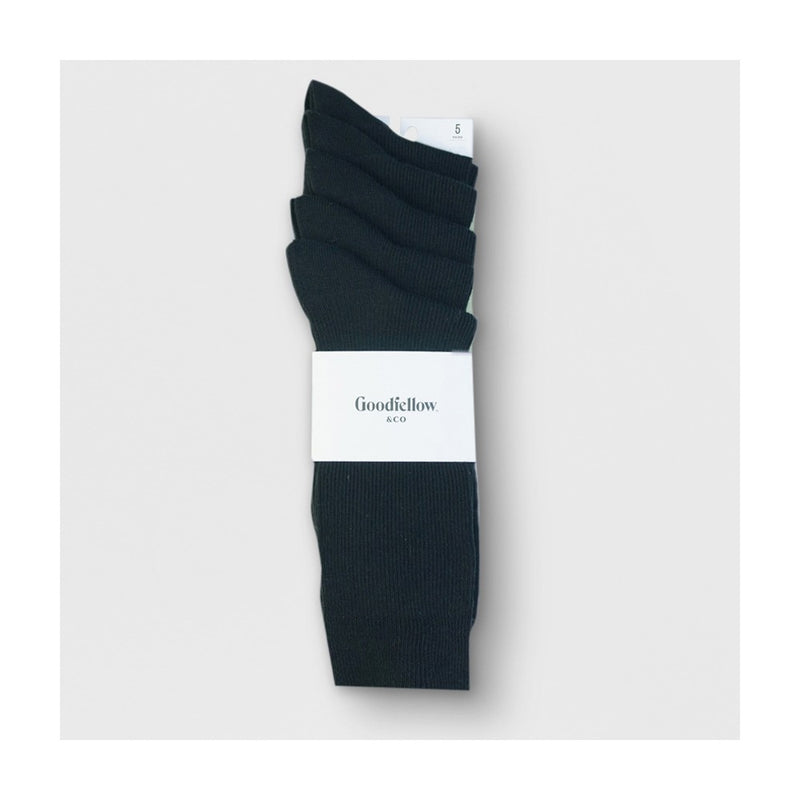 Men's Flat Knit Dress Socks 5pk - Goodfellow & Co Black 7-12