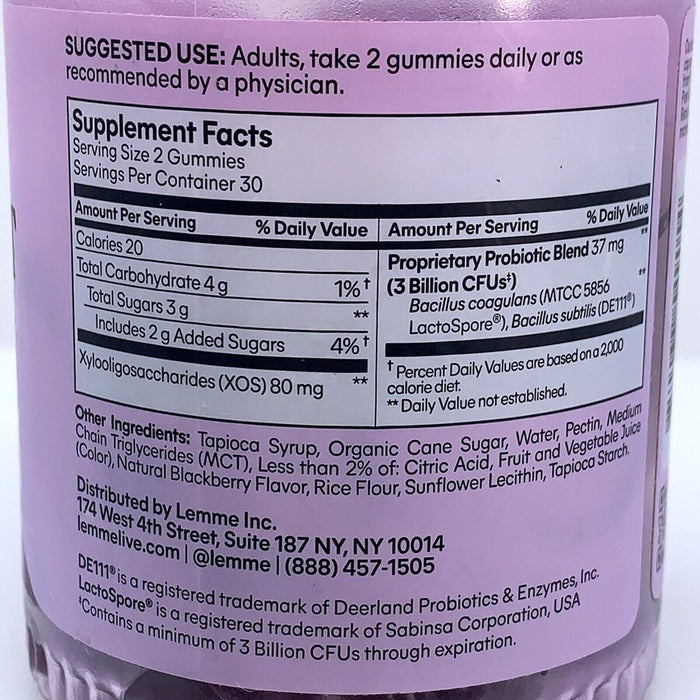Lemme Debloat Daily Digestive Probiotic Vegan Gummies - 60ct EXP 04/2025