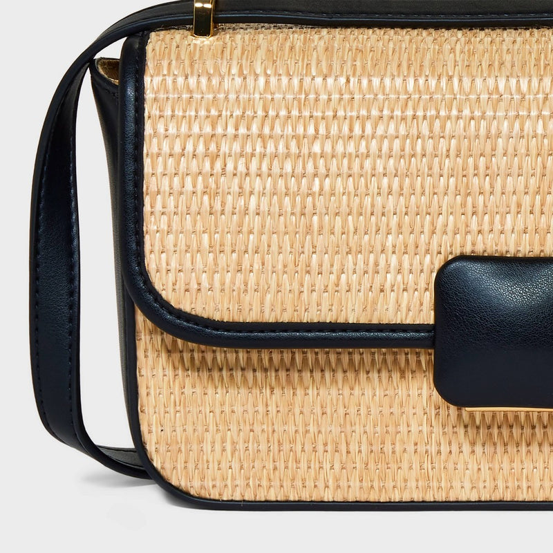 Straw Elongated Refined Crossbody Bag - A New Day Natural/Black