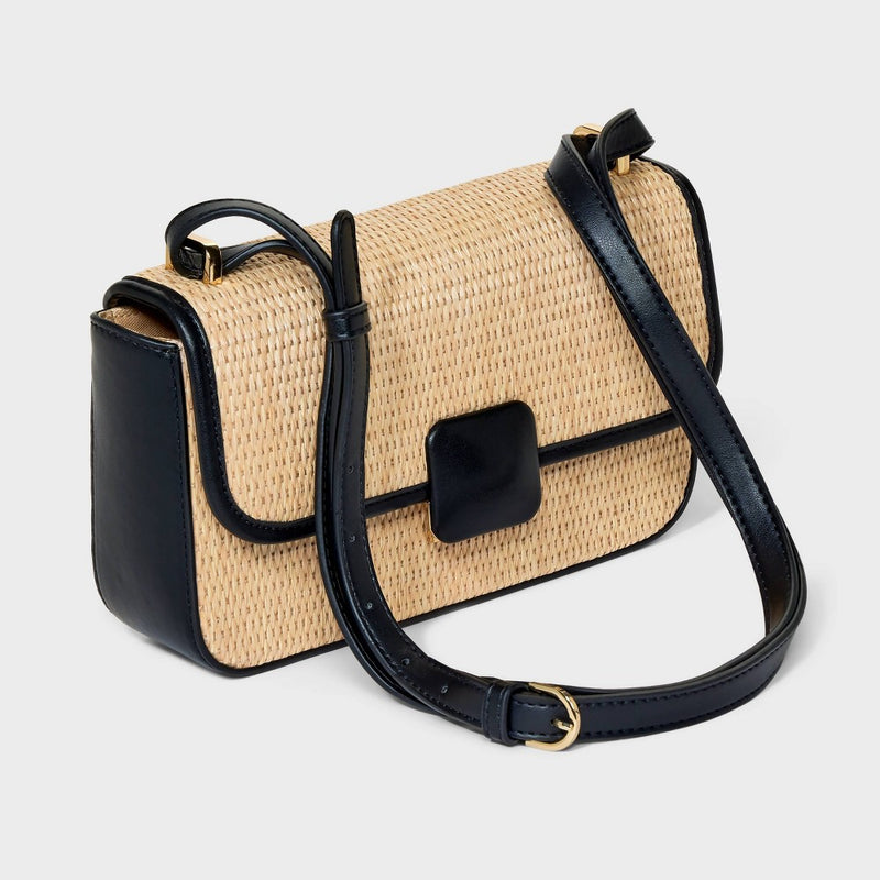 Straw Elongated Refined Crossbody Bag - A New Day Natural/Black