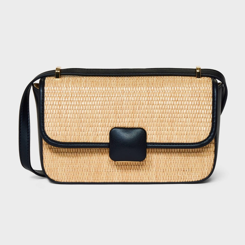 Straw Elongated Refined Crossbody Bag - A New Day Natural/Black