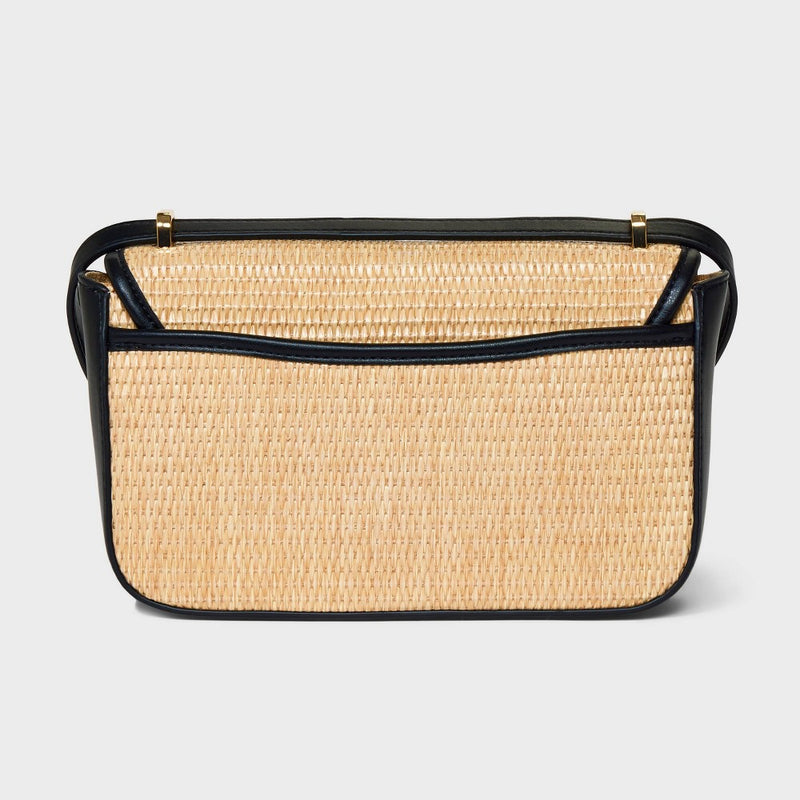 Straw Elongated Refined Crossbody Bag - A New Day Natural/Black