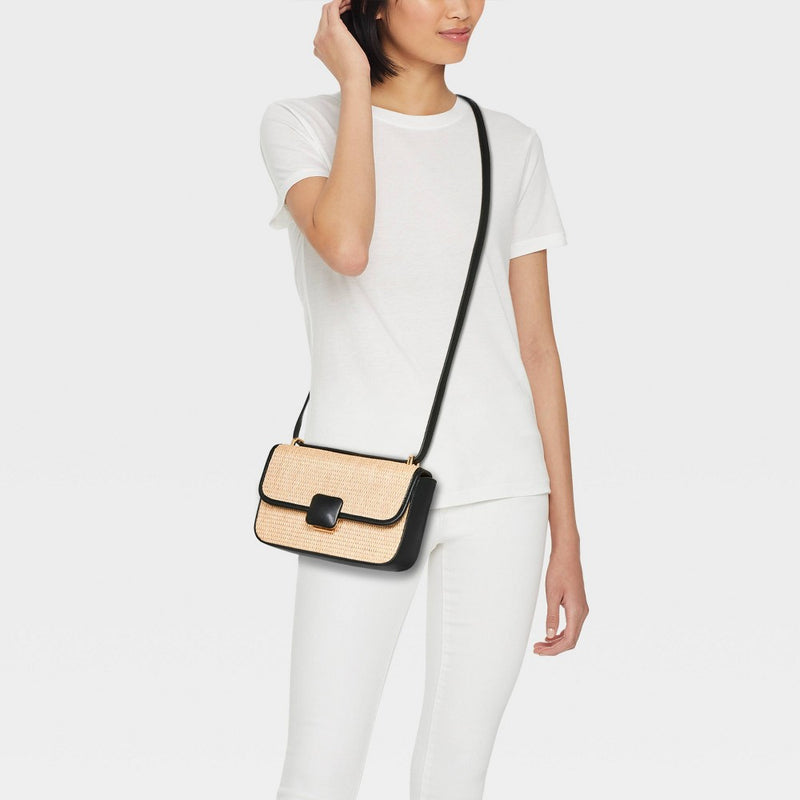 Straw Elongated Refined Crossbody Bag - A New Day Natural/Black