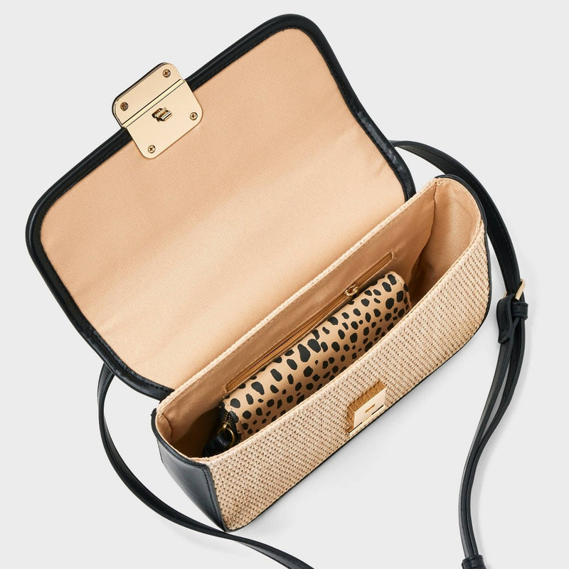 Straw Elongated Refined Crossbody Bag - A New Day Natural/Black