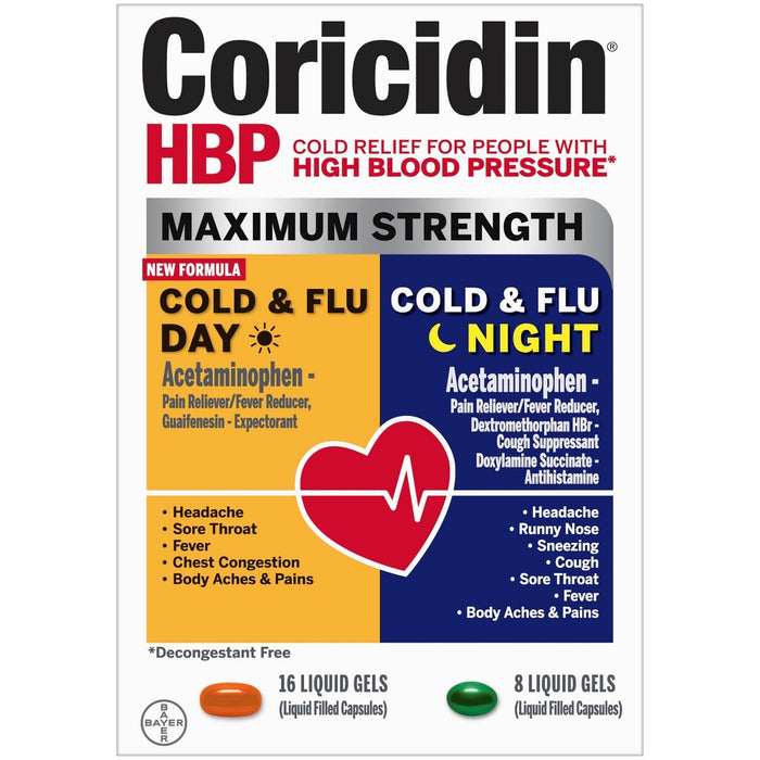 Coricidin High Blood Pressure Max Strength Multi-Symptom Day and Night Softgels - 24ct