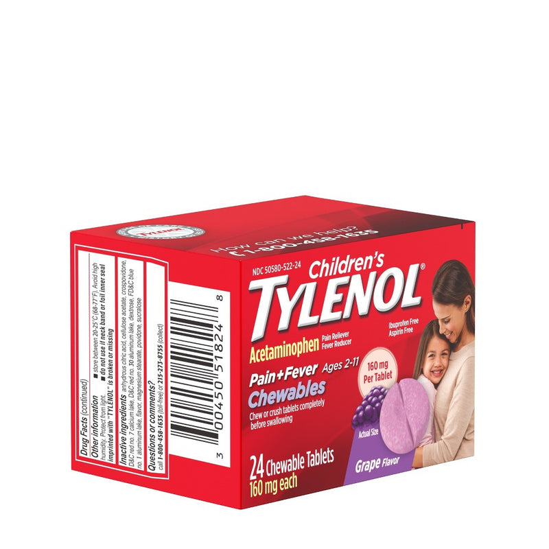 Children's Tylenol Pain + Fever Relief Chewables - Acetaminophen - Grape - 24ct - 3 PACK