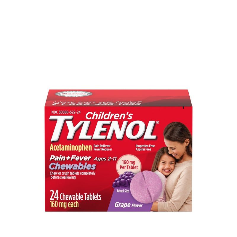 Children's Tylenol Pain + Fever Relief Chewables - Acetaminophen - Grape - 24ct - 3 PACK