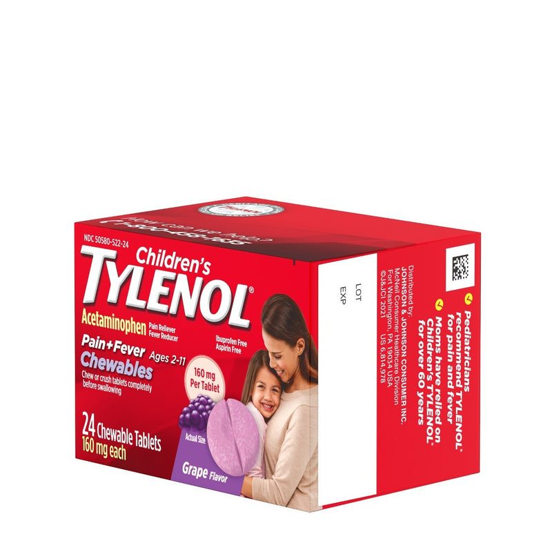 Children's Tylenol Pain + Fever Relief Chewables - Acetaminophen - Grape - 24ct - 3 PACK
