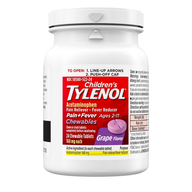 Children's Tylenol Pain + Fever Relief Chewables - Acetaminophen - Grape - 24ct - 3 PACK