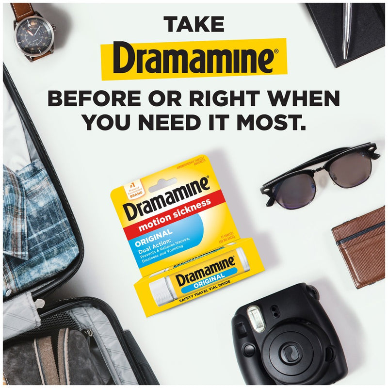 Dramamine Original Formula Motion Sickness Relief Tablets for Nausea, Dizziness & Vomiting - 12ct