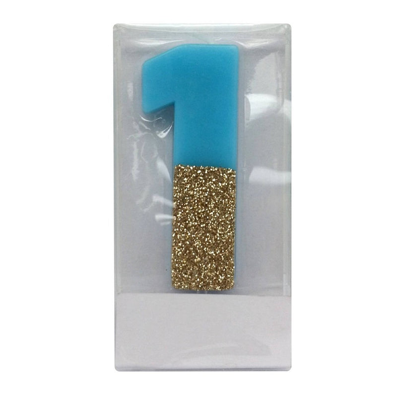 Number 1 Glitter Candle Blue/Gold - Spritz