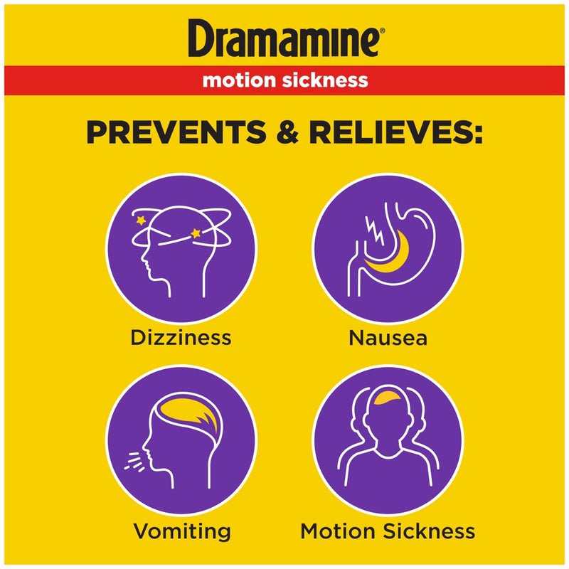 Dramamine All Day Less Drowsy Motion Sickness Relief Tablets for Nausea, Dizziness & Vomiting - 8ct
