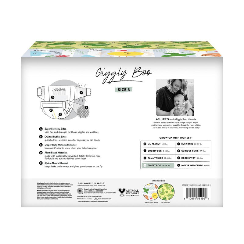 The Honest Company Clean Conscious Disposable Diapers Spread Your Wings & Ur Ribbiting - Size 3 - 68ct