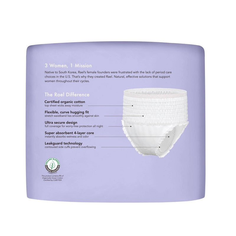 Rael Organic Cotton Overnight Period Underwear - Unscented - L/XL - 8ct
