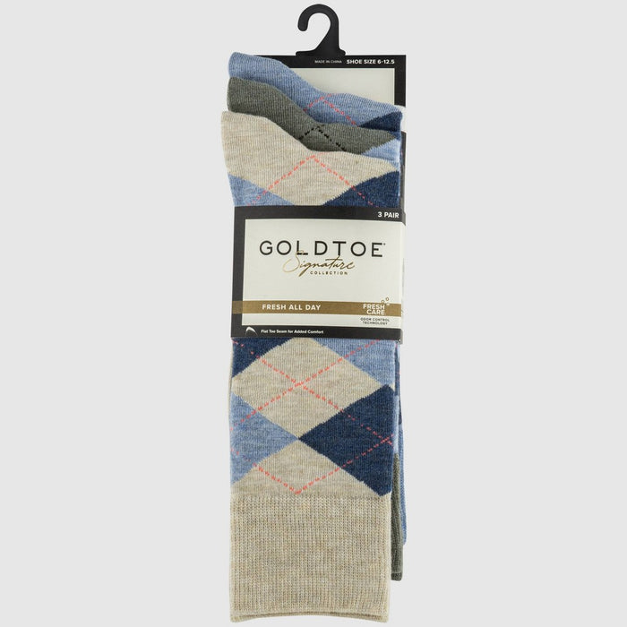 Signature Gold by GOLDTOE Men's Argyle Crew Socks 3pk - Blue/Sage Green/Oatmeal 6-12.5