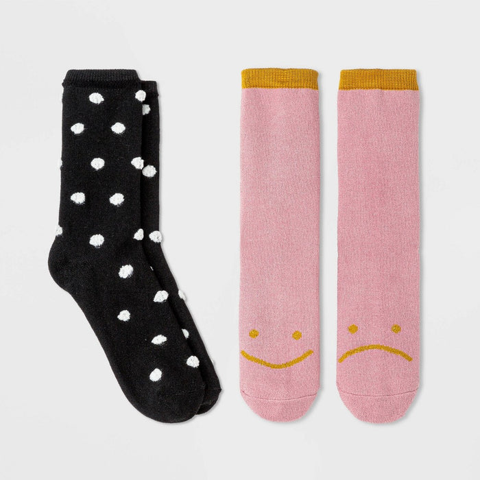 Girls' 2pk Polka Dot Soft Shimmer Crew Socks - Cat & Jack Black/Peach M