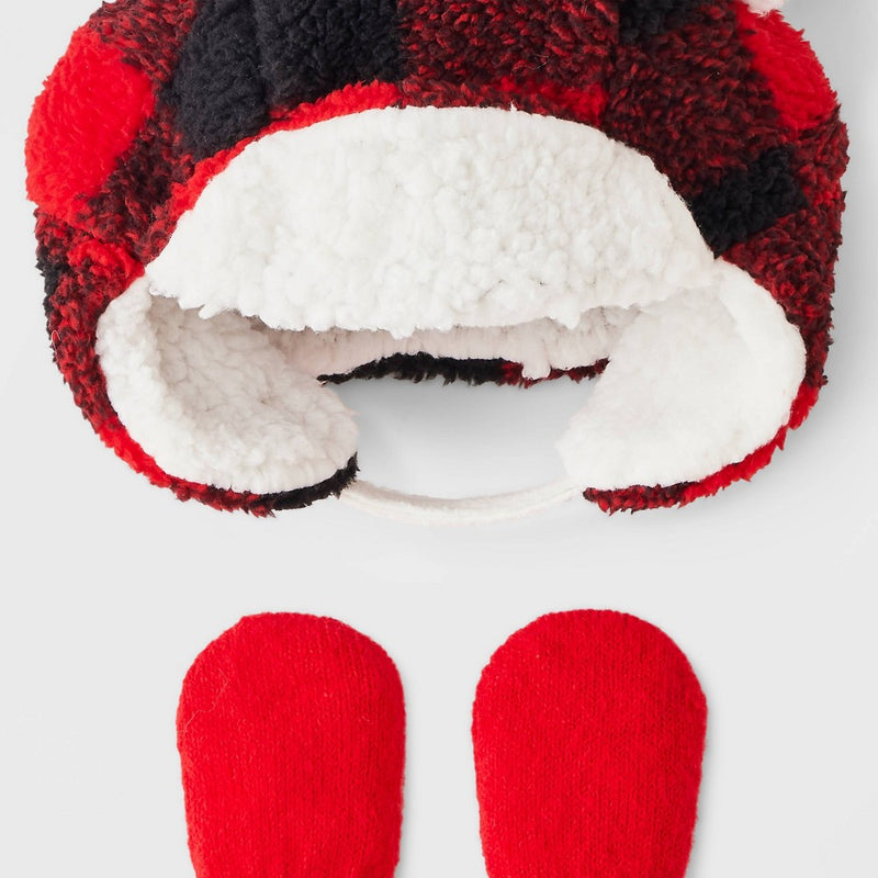 Baby Boys' Checkered Hat and Glove Set - Cat & Jack Red 6-12M