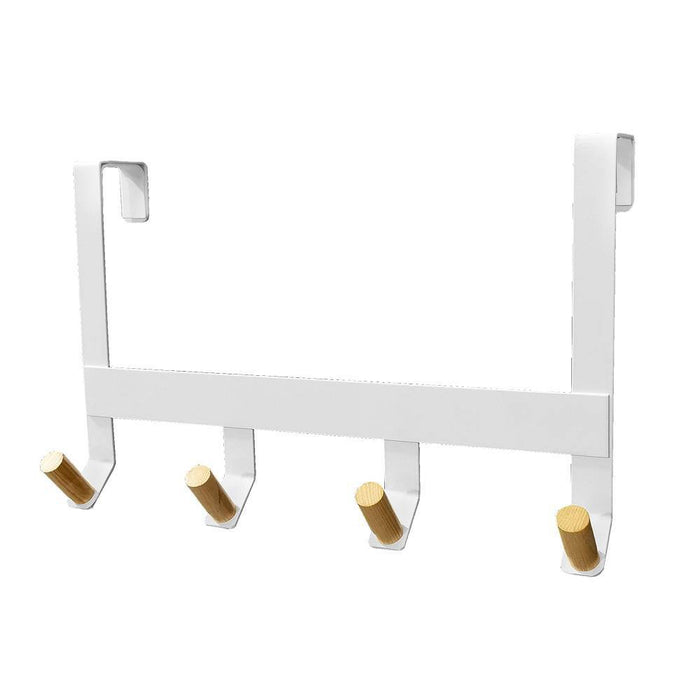 Mixed Material Over The Door 4 Hooks Rail Light Wood on Matte White - Brightroom