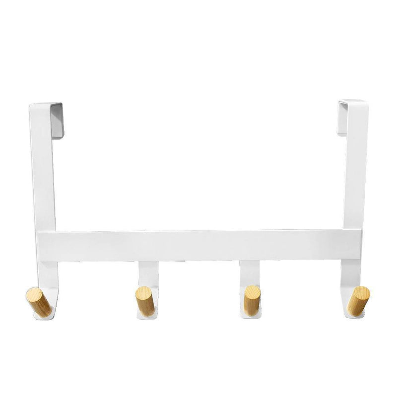 Mixed Material Over The Door 4 Hooks Rail Light Wood on Matte White - Brightroom
