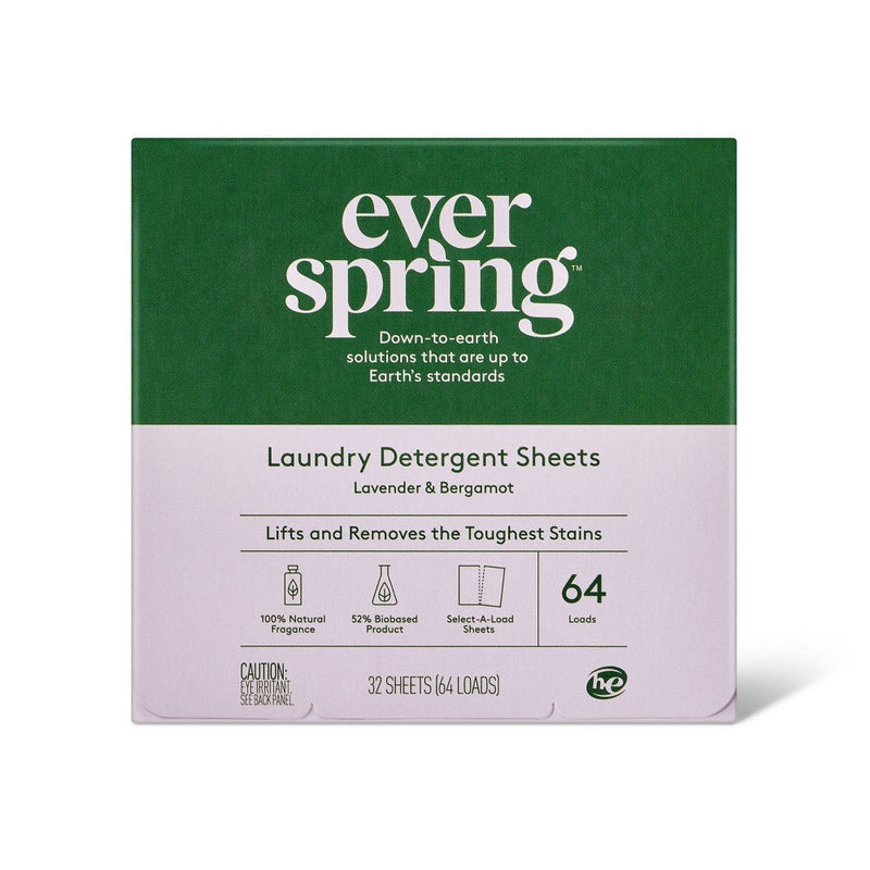 Lavender & Bergamot Laundry Detergent Sheets - 64 Loads - Everspring