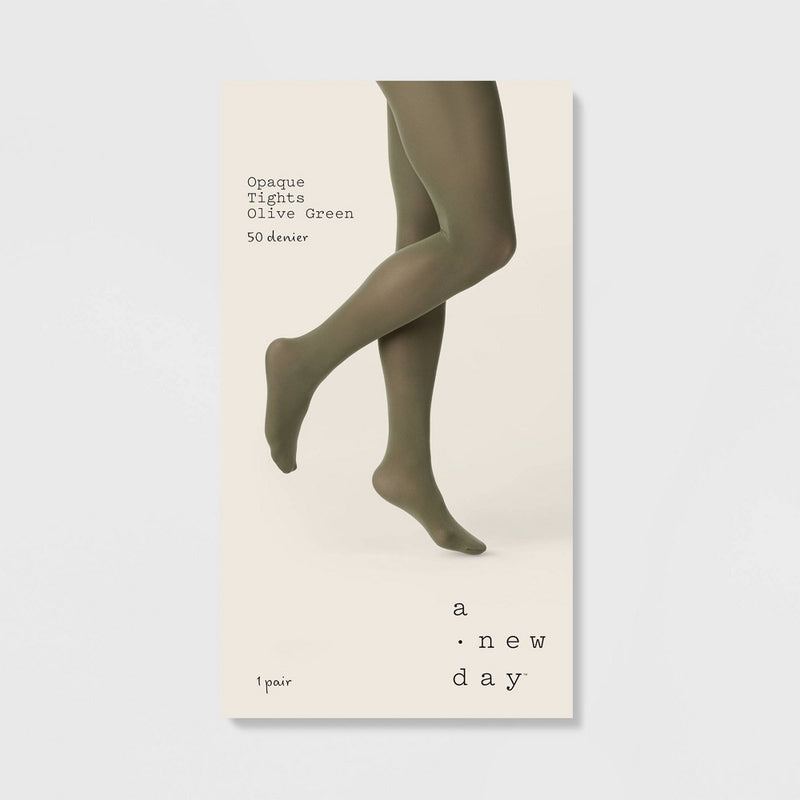Women's 50D Opaque Tights - A New Day Olive Green L/XL