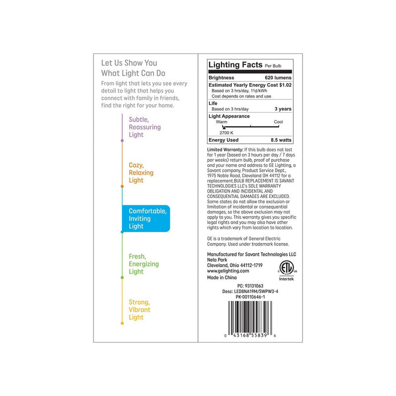 GE 60W 4pk LED Aline SW Light Bulbs
