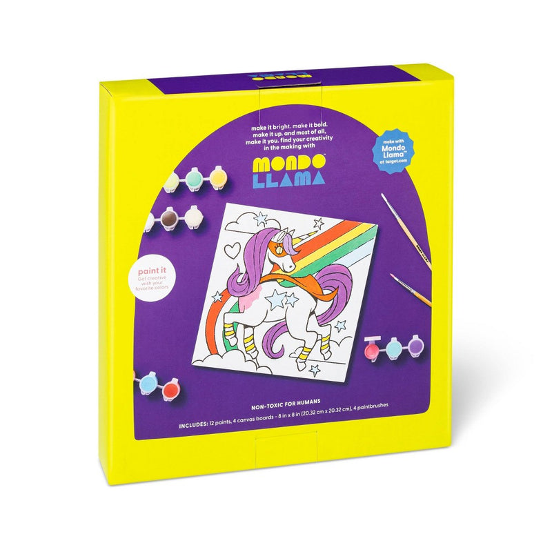 8'' x 8'' 4pk Paint-Your-Own Canvas Panel Pack Mermaid/Dolphin/Unicorn/Superhero - Mondo Llama
