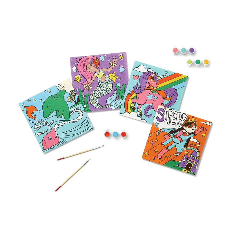 8'' x 8'' 4pk Paint-Your-Own Canvas Panel Pack Mermaid/Dolphin/Unicorn/Superhero - Mondo Llama