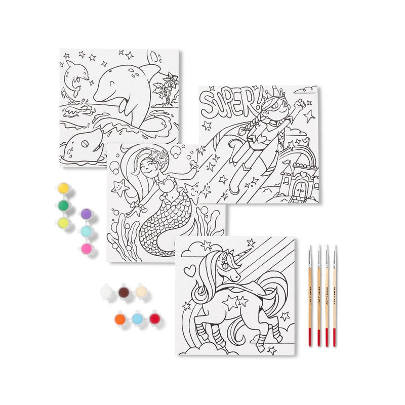 8'' x 8'' 4pk Paint-Your-Own Canvas Panel Pack Mermaid/Dolphin/Unicorn/Superhero - Mondo Llama