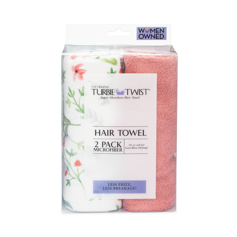 Turbie Twist Microfiber Hair Towel Pink Flower and White - 2pk