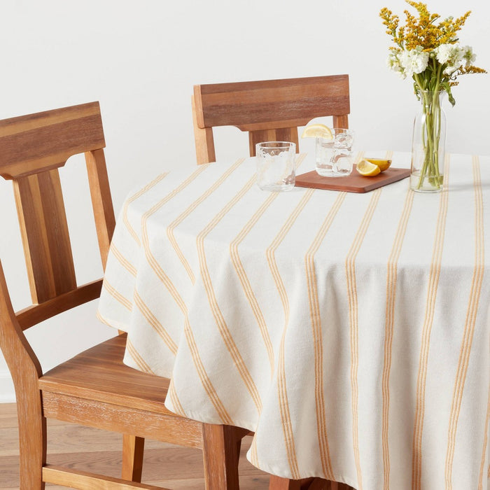 70" Cotton Striped Round Tablecloth Yellow - Threshold