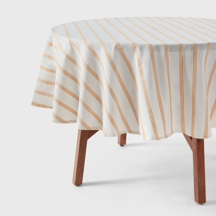 70" Cotton Striped Round Tablecloth Yellow - Threshold