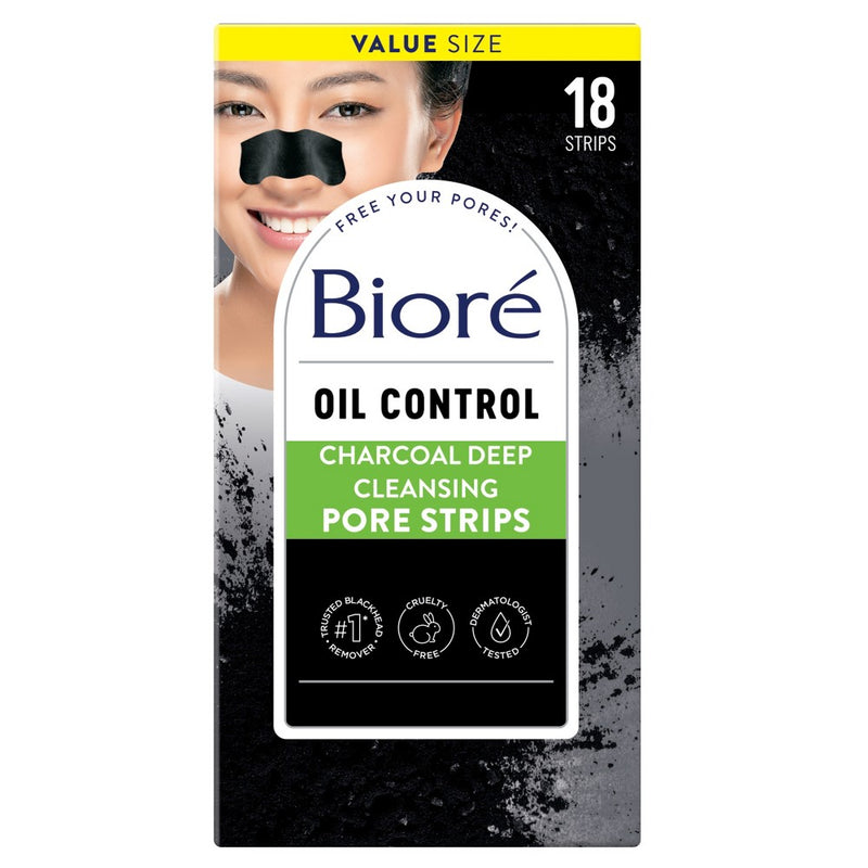 Biore Charcoal Deep Cleansing Blackhead Remover Pore Strips, Nose Strips For Deep Pore Cleansing - 18ct