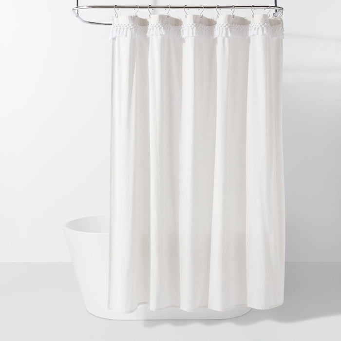 Crochet Trim Shower Curtain Cream - Threshold