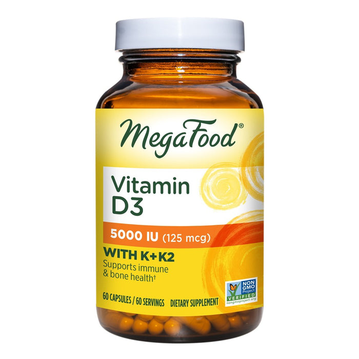 MegaFood Vitamin D3 5000 IU for Immune Support, Paired with Vitamin K + K2 Vegetarian Capsules - 60ct