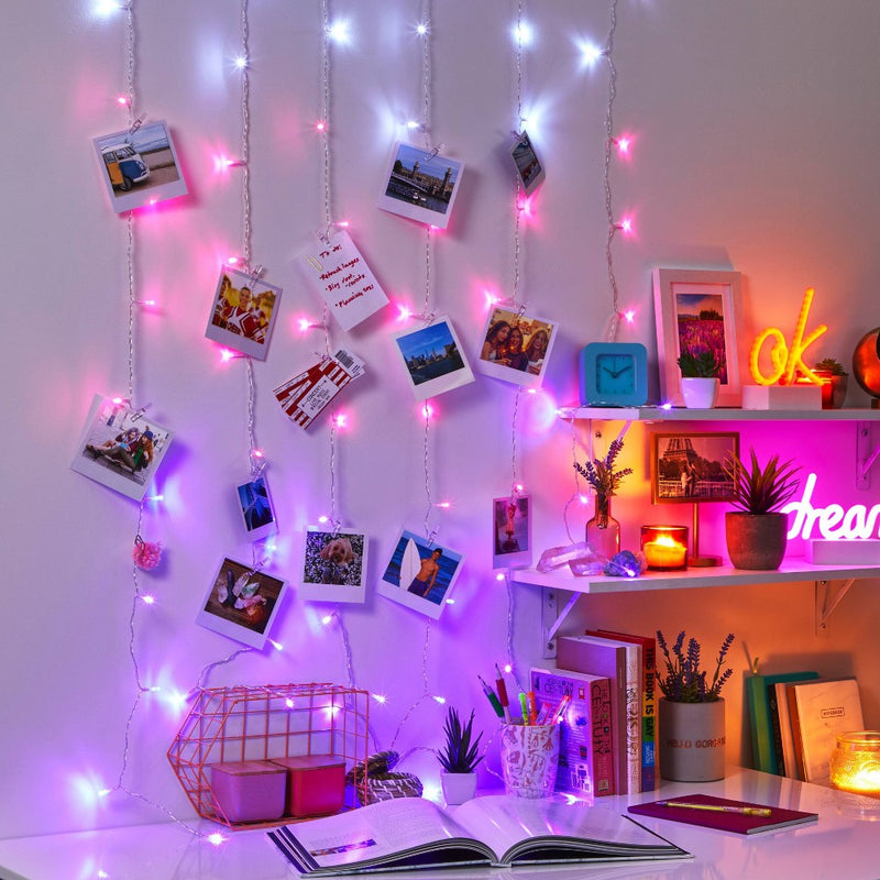 Merkury Photo Clips Curtain Lights Cascading LED String Lights Pink Ombre