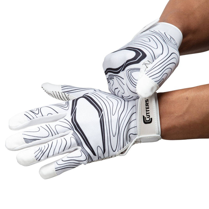 Cutters Game Day Receiver Youth Sports Gloves - White Topo S/M