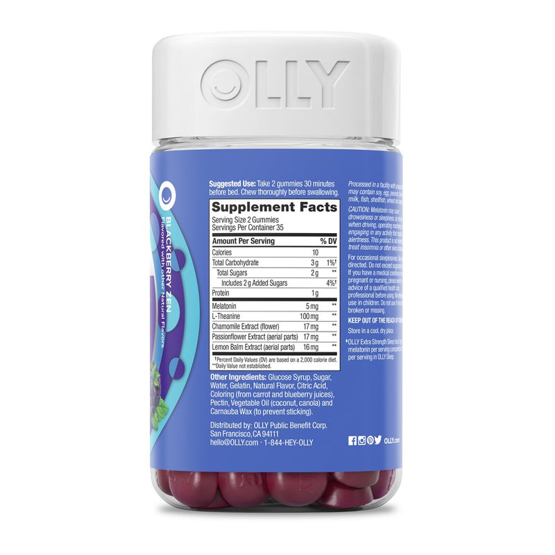 OLLY Extra Strength Sleep Gummies Pouch with 5mg Melatonin - Blackberry Zen - 70ct