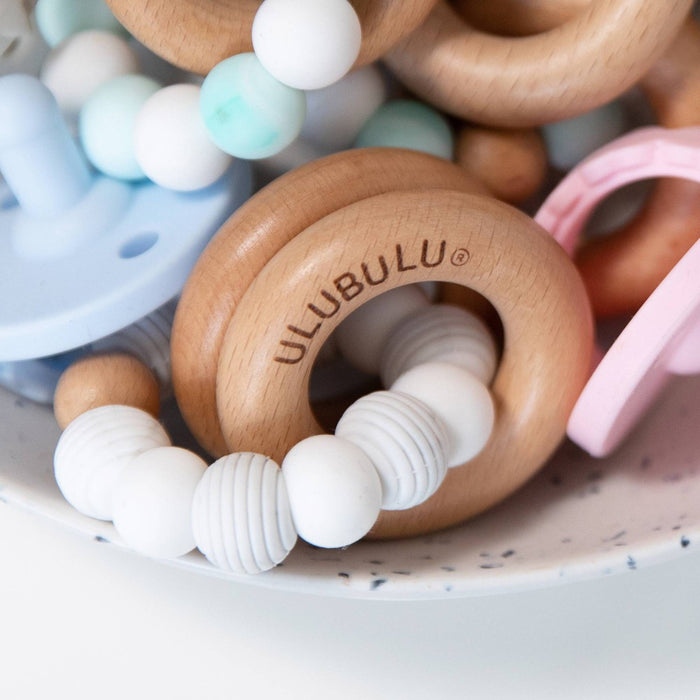 Ulubulu Silicone with Wood Teether - Marble White
