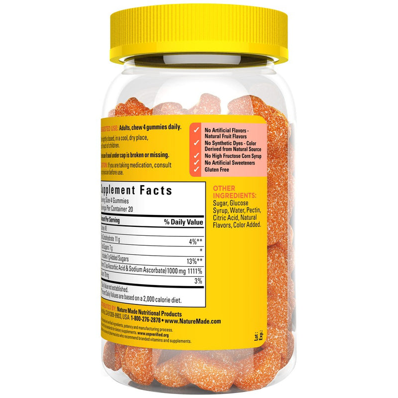 Nature Made Vitamin C Gummies Maximum Strength Dosage Immune Support 1000 mg Per Serving - 80ct