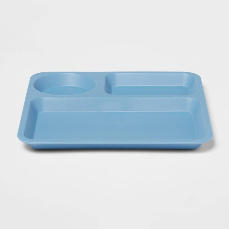 10" Plastic Kids' Square Divided Plate Blue - Pillowfort