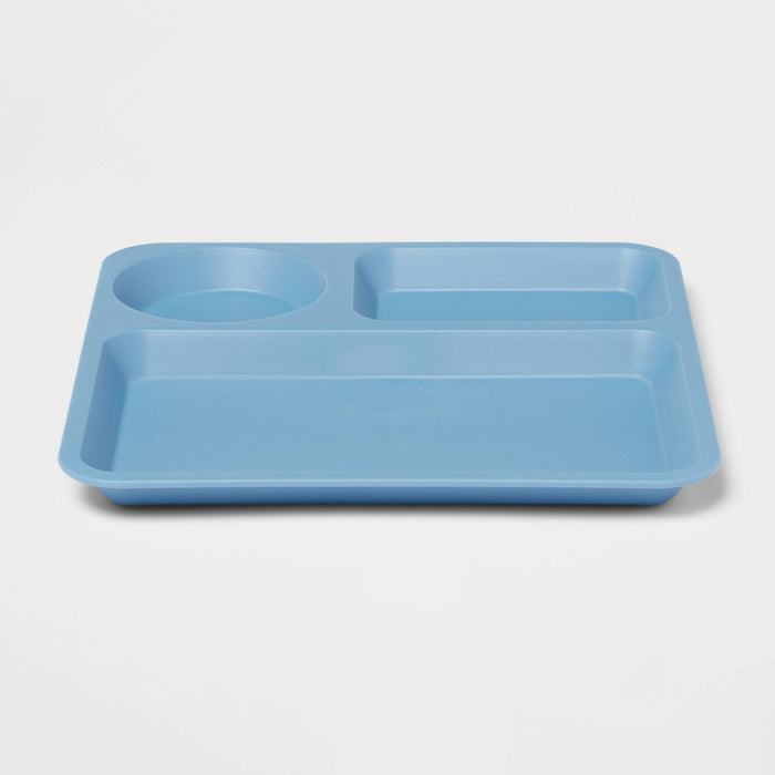 10" Plastic Kids' Square Divided Plate Blue - Pillowfort