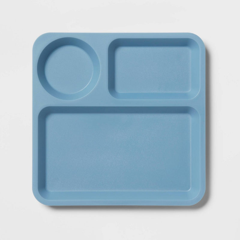 10" Plastic Kids' Square Divided Plate Blue - Pillowfort