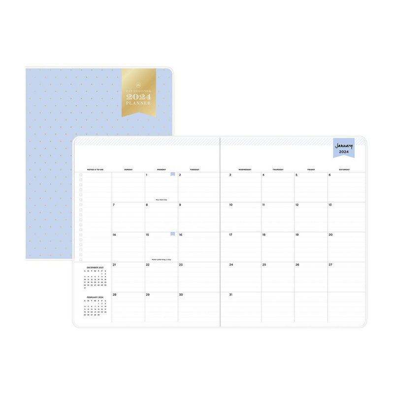 Day Designer 2024 Planner 8.5"x11" Monthly Clear Cover Swiss Dot Periwinkle